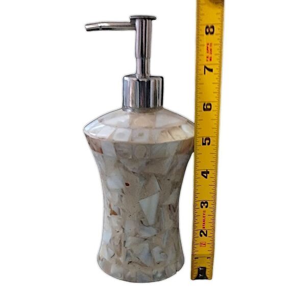 Capiz Shell Mosaic Soap Dispenser Set Of 2 Dish Mother Of Pearl Glass Bathroom.  - Picture 2 of 16